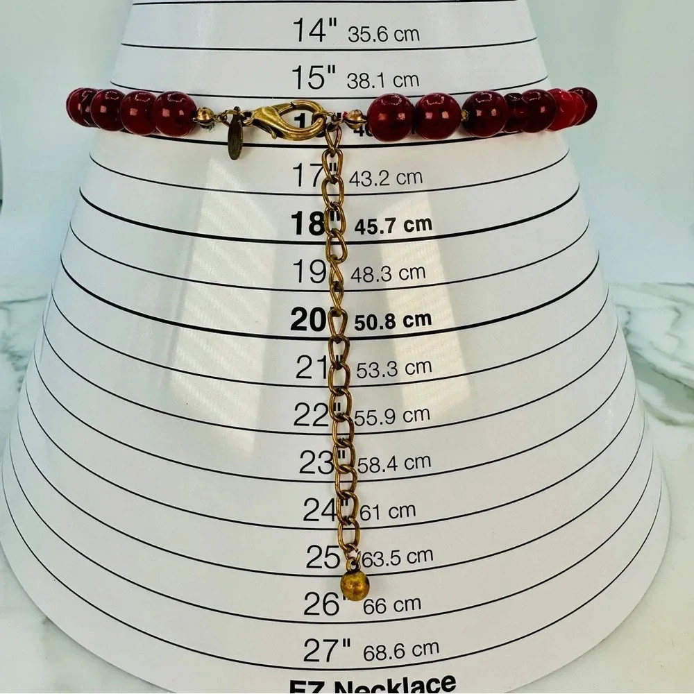 Chico’s Statement Pendant Necklace Signed Red Pink and Burgundy Gold-ton… - Picture 10 of 11